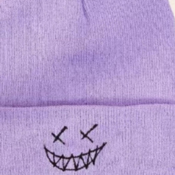 CUTE HAT Beanie Smile Face Embroidered smiley knitted  Beanie Cap Rolled-edgeNEW - Picture 2 of 8